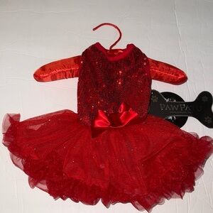 NWT Pawpatu Dog Pet Costume Ruffle Sequin Top Glitter Layered Dress Red Size XS